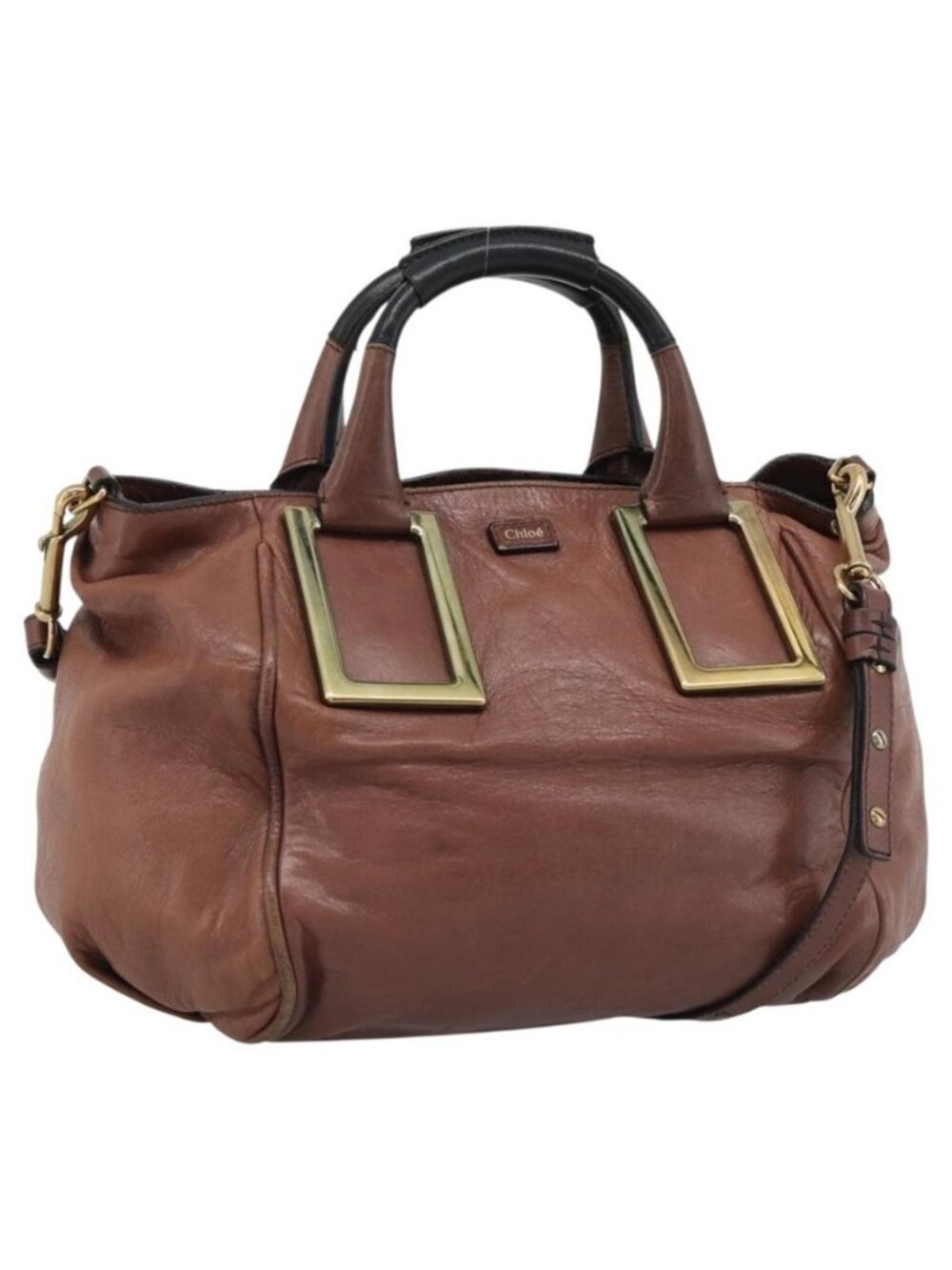 Authentic Chloe Etel Shoulder Bag Leather 2way Brown Gold
